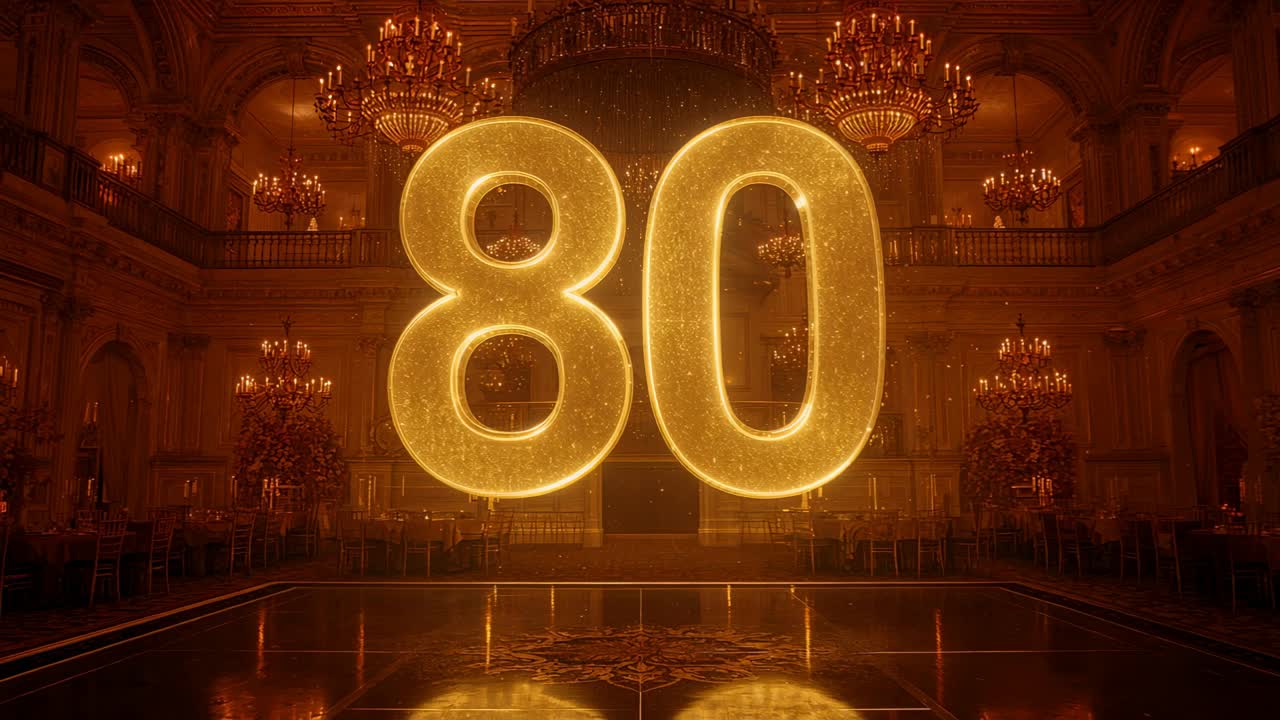 Rotating illuminated 80 clockwise on clip start in ballroom, revealing edge and floor reflections