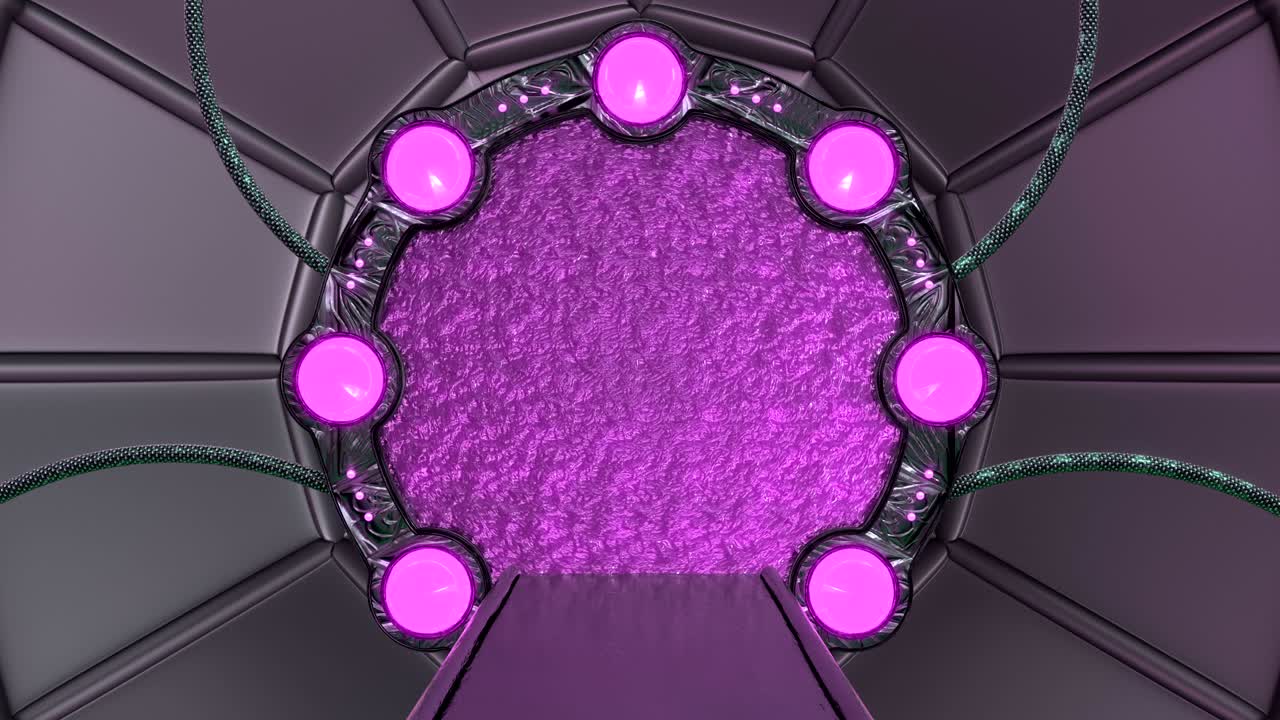 vista panorámica de la escena del paisaje de la estación. animación en 3d de cerca fondo abstracto de corredor de ciencia ficción con portal. tecnología futurista abstracto vj sin costuras para títulos tecnológicos y fondo.