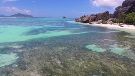 anse source argent, aerial view of beautiful seychelles beach in la digue island