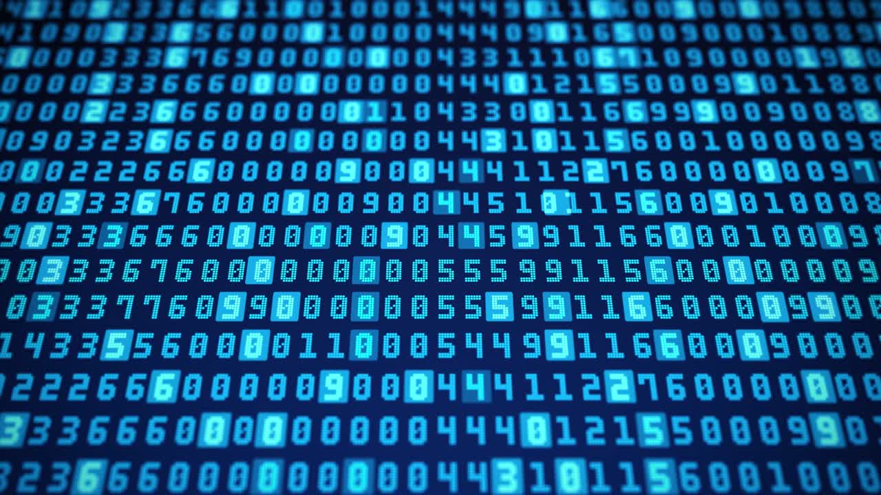 4k 3d number hexadecimal big data digital code loop background animation futuristic information