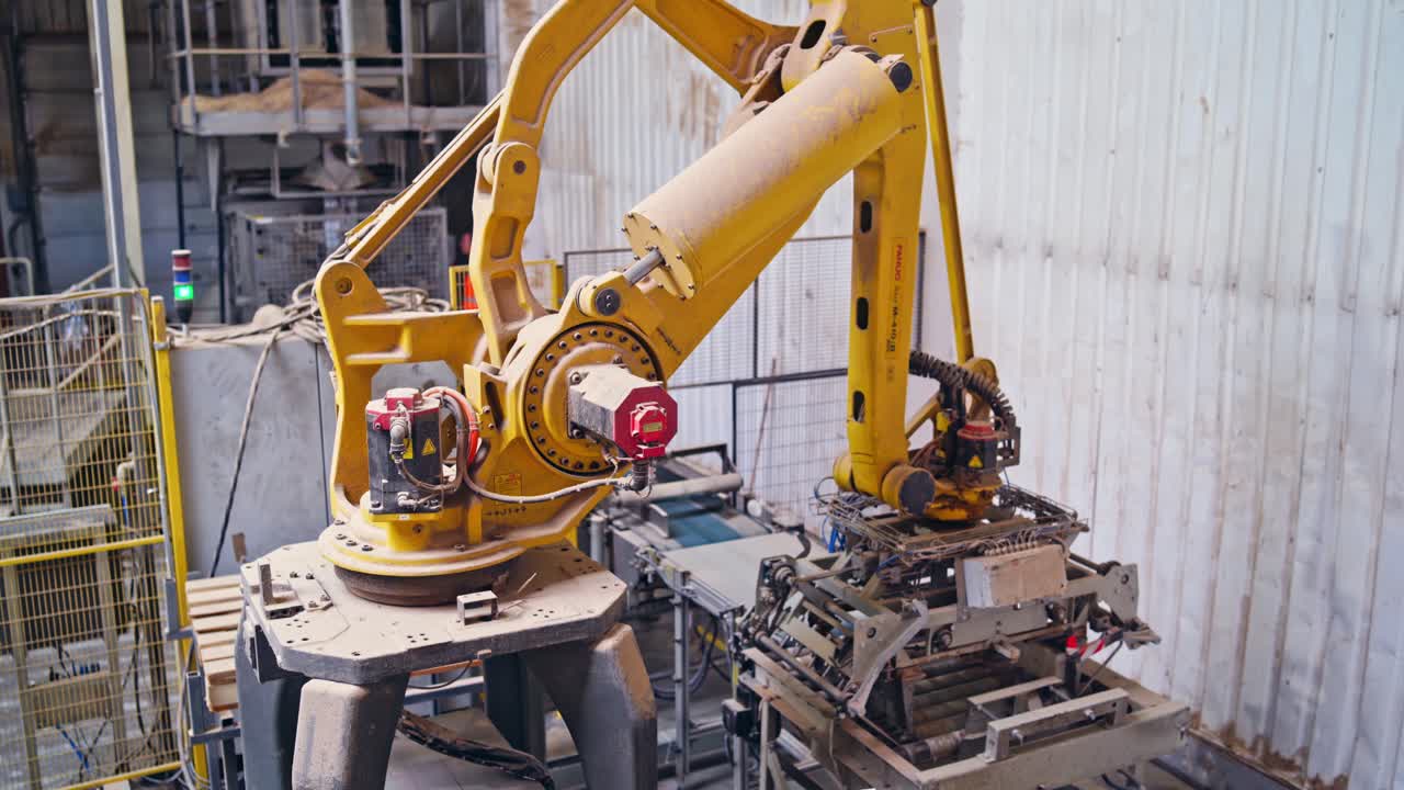 Innovative factory background. Robotic equipment inside the plant. Manufacturing production. Industrial machine.