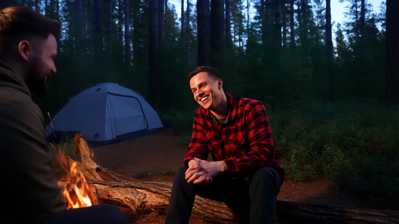 Friends Enjoying a Campfire at Night in the Forest