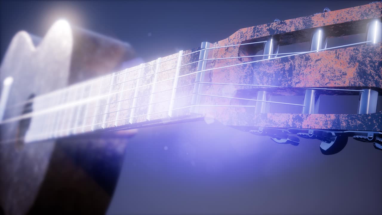 파란색 바탕에 있는 클래식 기타