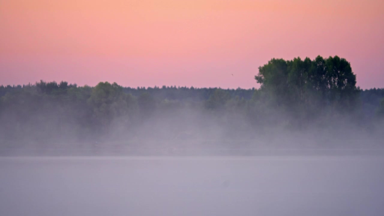Diset morgenlandskab med lyserød himmel ved solopgang