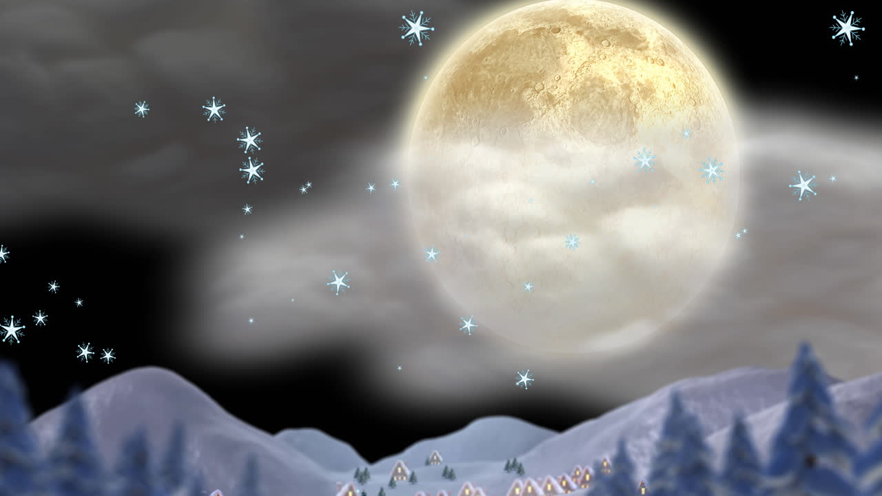 겨울 풍경 위에 내리는 눈의 애니메이션