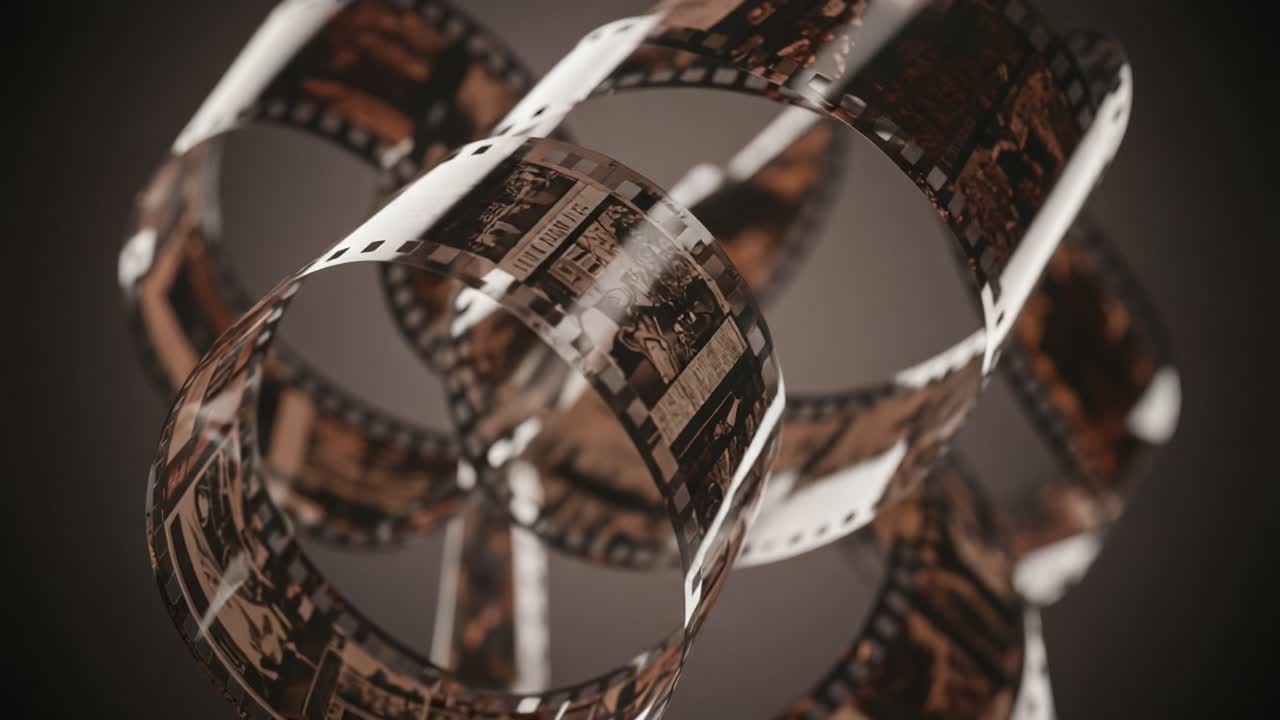 A Unique and Intricate Arrangement of Film Strips Capturing Captivating Moments, Highlighting the Art of Cinematic Storytelling Through Visual Memories