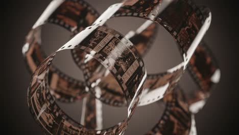 a unique and intricate arrangement of film strips capturing captivating moments, highlighting the art of cinematic storytelling through visual memories