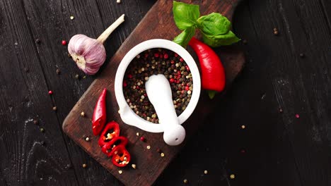 bowl with spices on chopping board