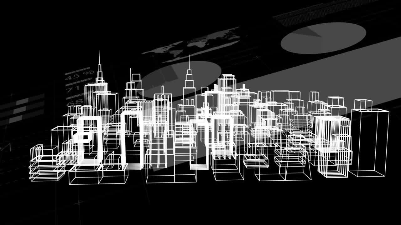 animación de un modelo arquitectónico 3d de una ciudad moderna