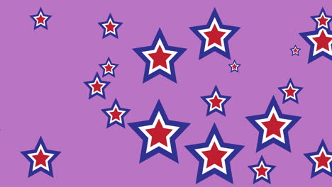 animation of american flag coloured stars moving over pink background