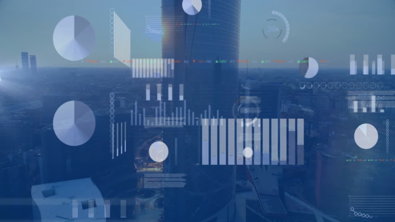 Animation of data processing over cityscape