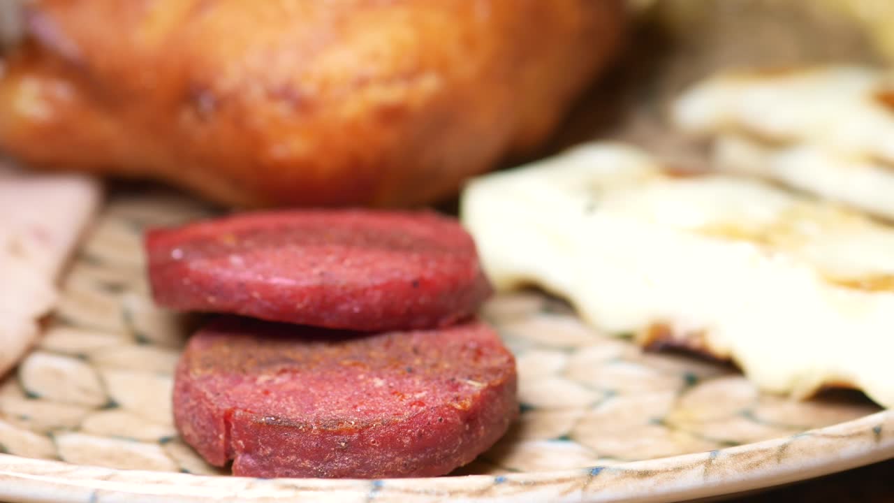 Breakfast platter with sausage, eggs, and vegetables