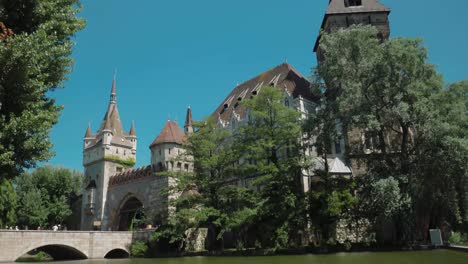 budapest vajdahunyad castle tilt down shot