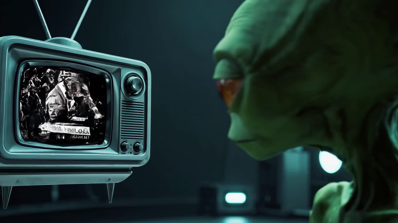 alienígena viendo televisión antigua