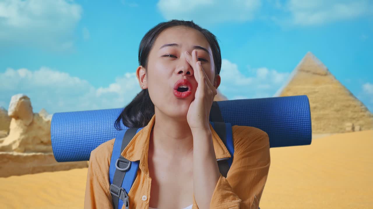 Excited Tourist Woman in Egypt