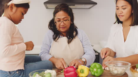 family cooking in the kitchen together