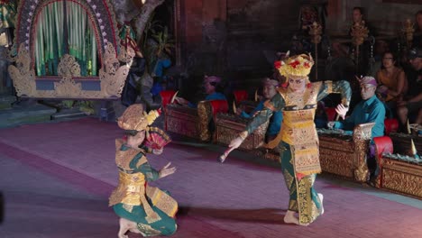 Balinese Female Dancers Perform Legong and Ramayana Traditional Theatrical Dance at Ubud Palace, Bali at Night Under Metallophone Music