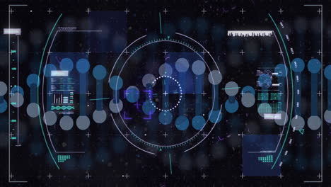 animation of dna strand, digital data processing and scope scanning