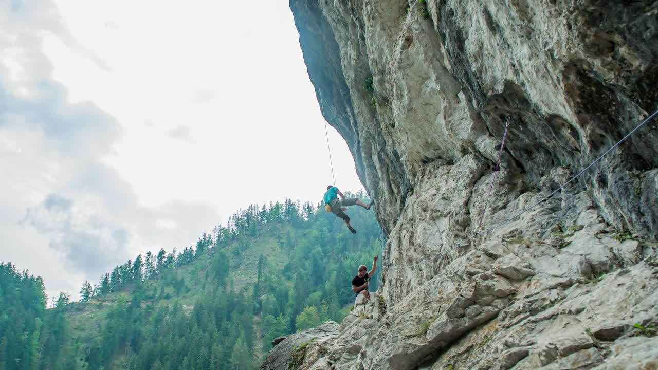 Epic rock climber jump at Burjakove Peci Topla in slow motion