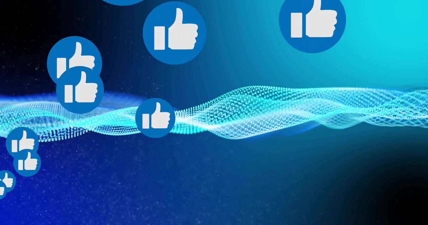 Onda di particelle pulsante che genera icone, seguendo la prima icona generata per visualizzare l'aumento dell'engagement.