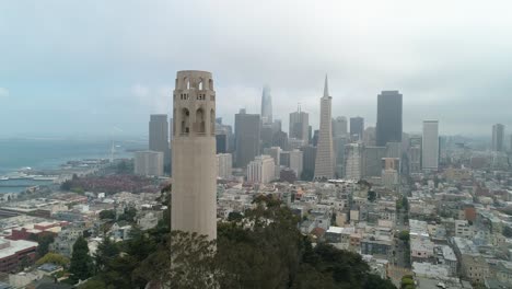 Aerial-view-San-Francisco-California-USA-Coit-Tower-Telegraph-Hill-on-a-cloudy-day