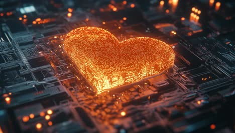 glowing heart on a circuit board