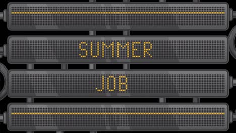 texto de trabajo de verano en un panel led digital.