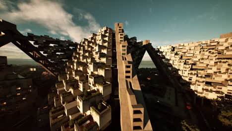 paisaje urbano futurista con arquitectura geométrica