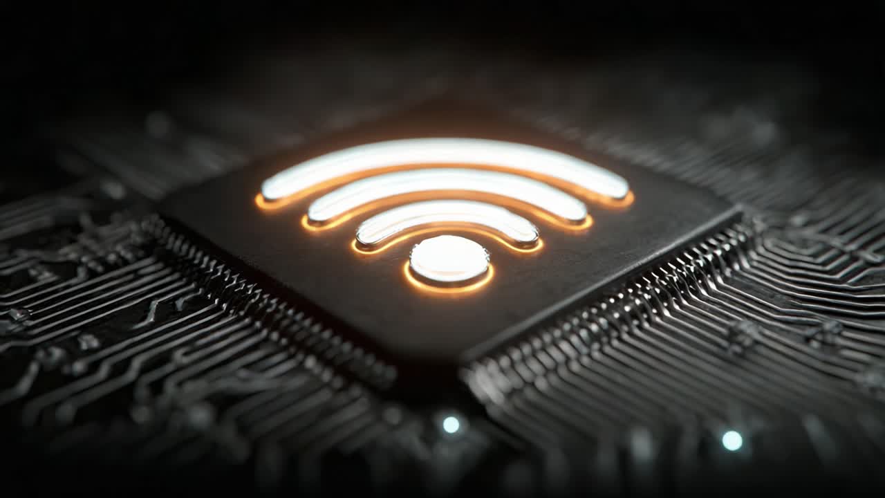 A Close-Up View of a Wireless Connectivity Symbol on a Circuit Board, Highlighting the Intricate Design and Technology of Modern Communication