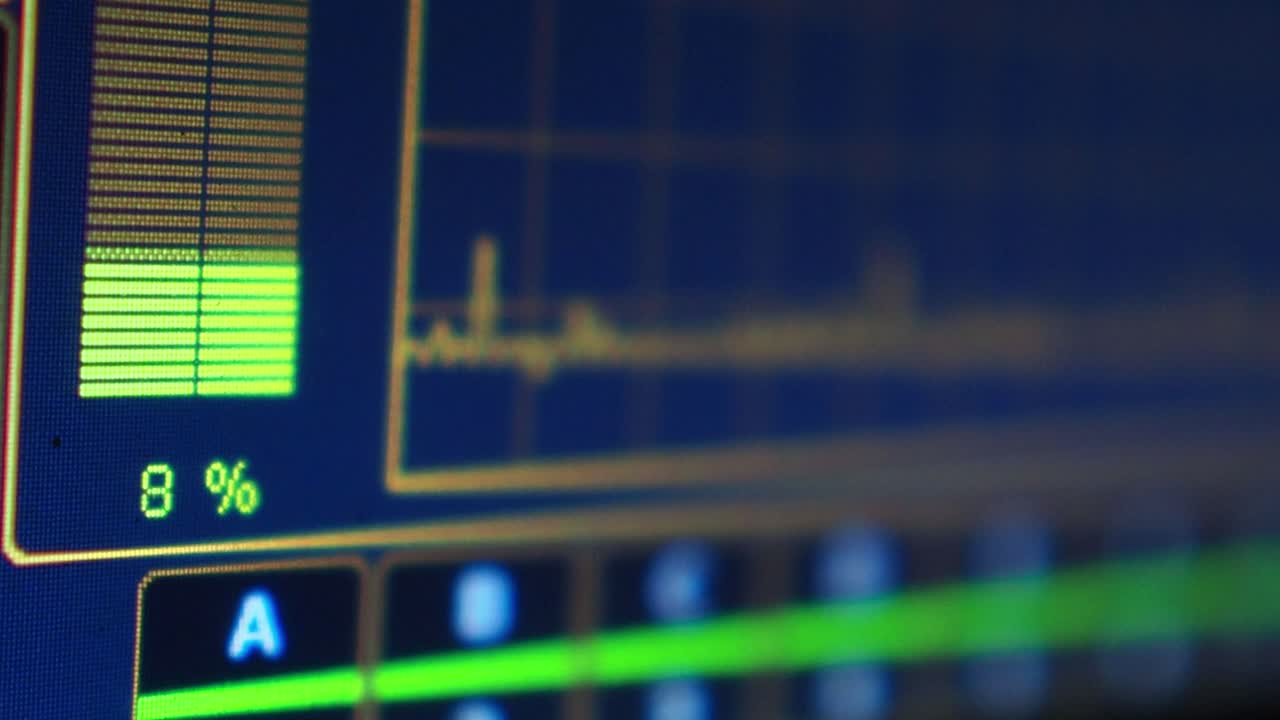 indicador de estado de un determinado sistema en un monitor de computadora con un gráfico y un indicador de porcentaje