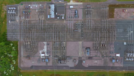 drone view of power substation in stevenage uk connecting renewables and fossil fuels to the grid