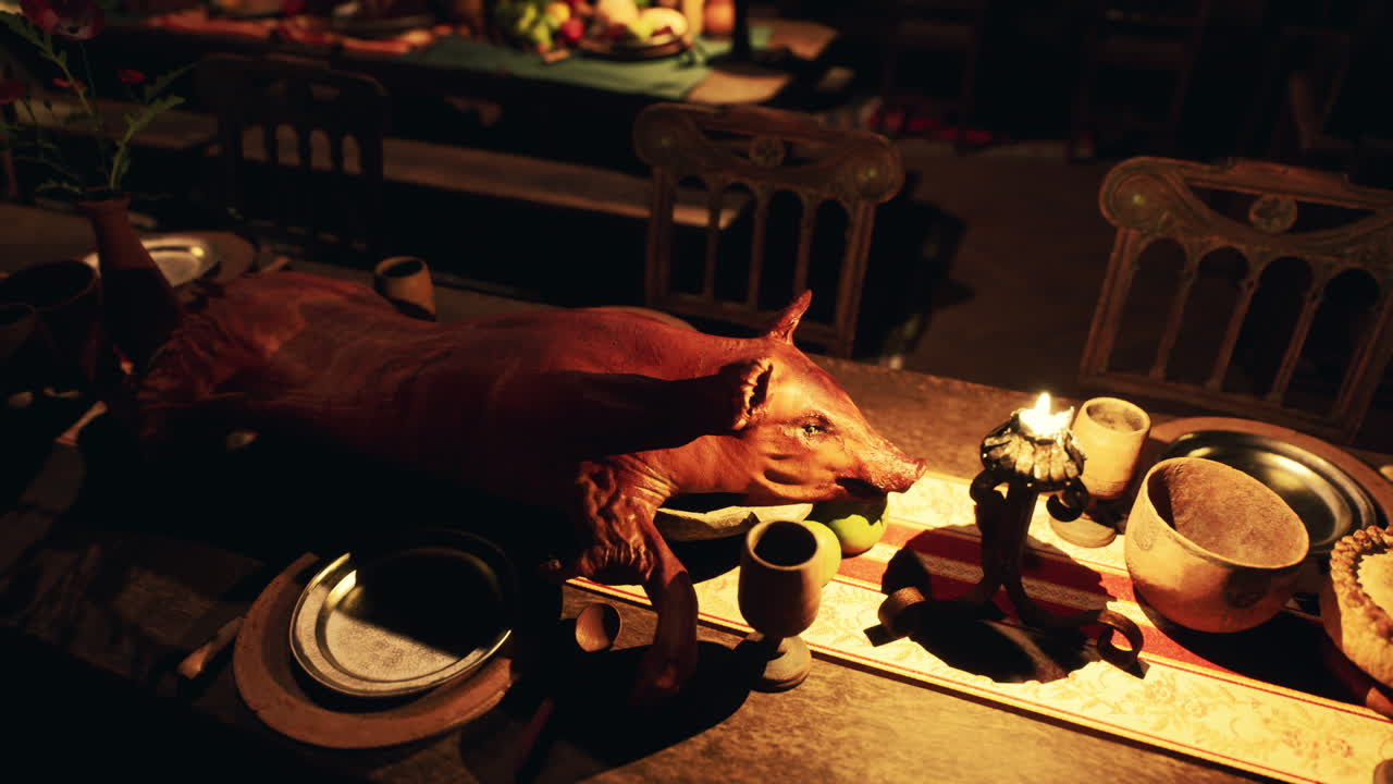 축제 에서 다양한 음식 과 음료 를 담은 화려 한 잔치 테이블