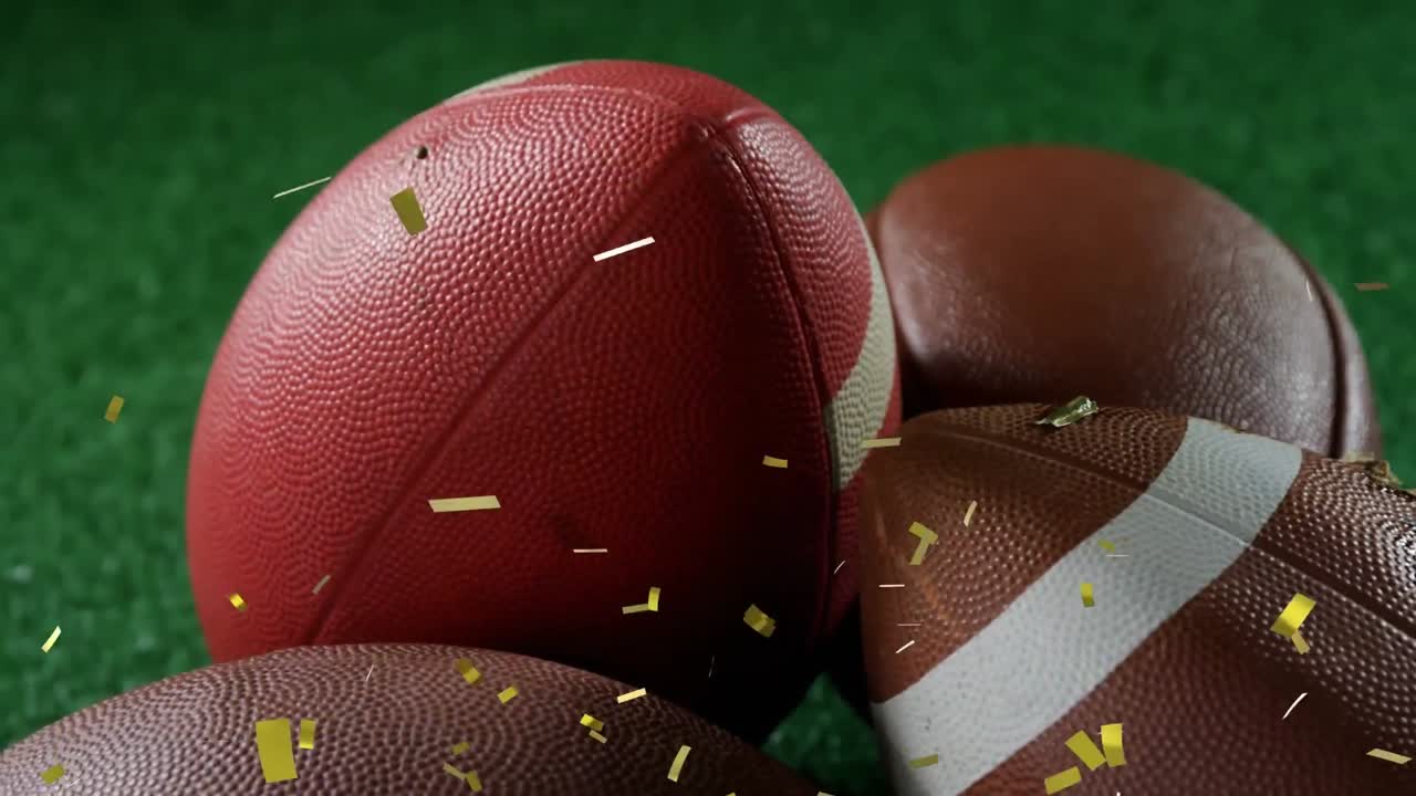 Animazione di coriandoli che cadono su palloni da football americano