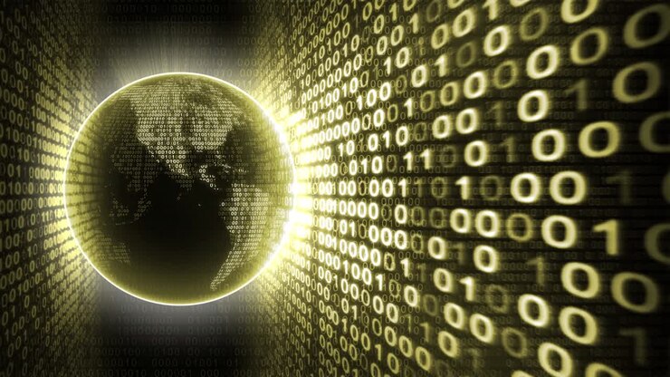 Earth Planet with Binary Code Yellow Background. Loop Animation