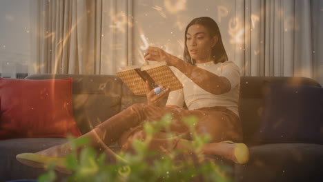 animación del globo con conexiones y procesamiento de datos sobre la lectura de la mujer.
