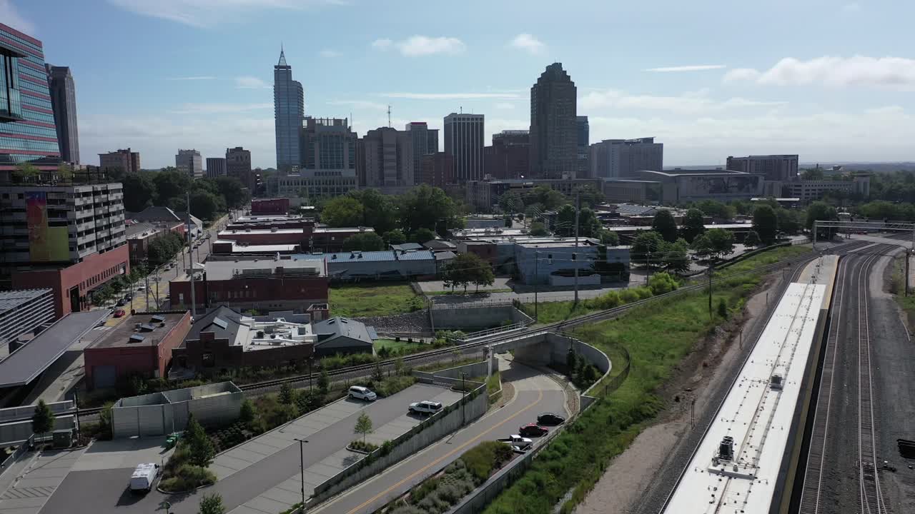 Raleigh, Carolina del Nord. Union Station e panorama del centro città.