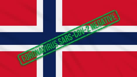 noruega balanceando la bandera con el sello verde de la libertad del coronavirus, bucle