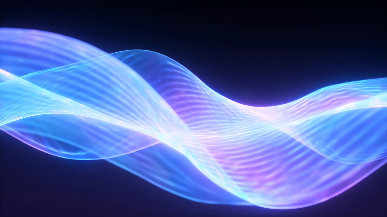 Abstract Blue and Purple Glowing Waves Flowing on Dark Background