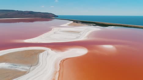 aerial view of a pink salt lake