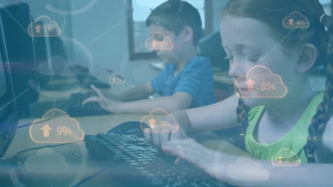 Animation-of-clouds-and-data-processing-over-diverse-schoolchildren-using-computers