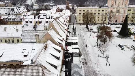 kaunas city hall square and preparation of christmas tree, aerial view