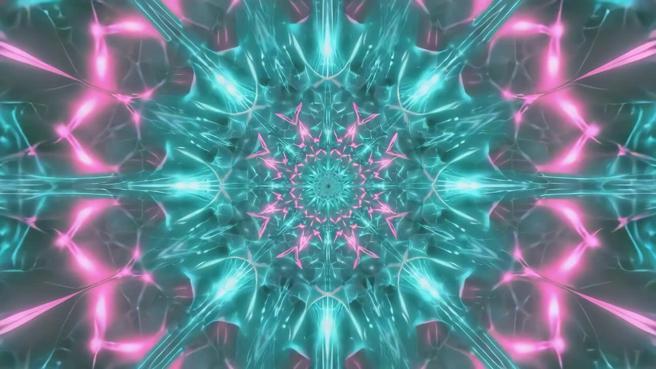Abstract Kaleidoscope Light Tunnel in Pink and Turquoise