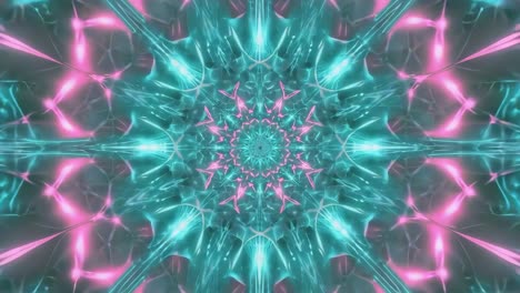 abstract kaleidoscope light tunnel in pink and turquoise