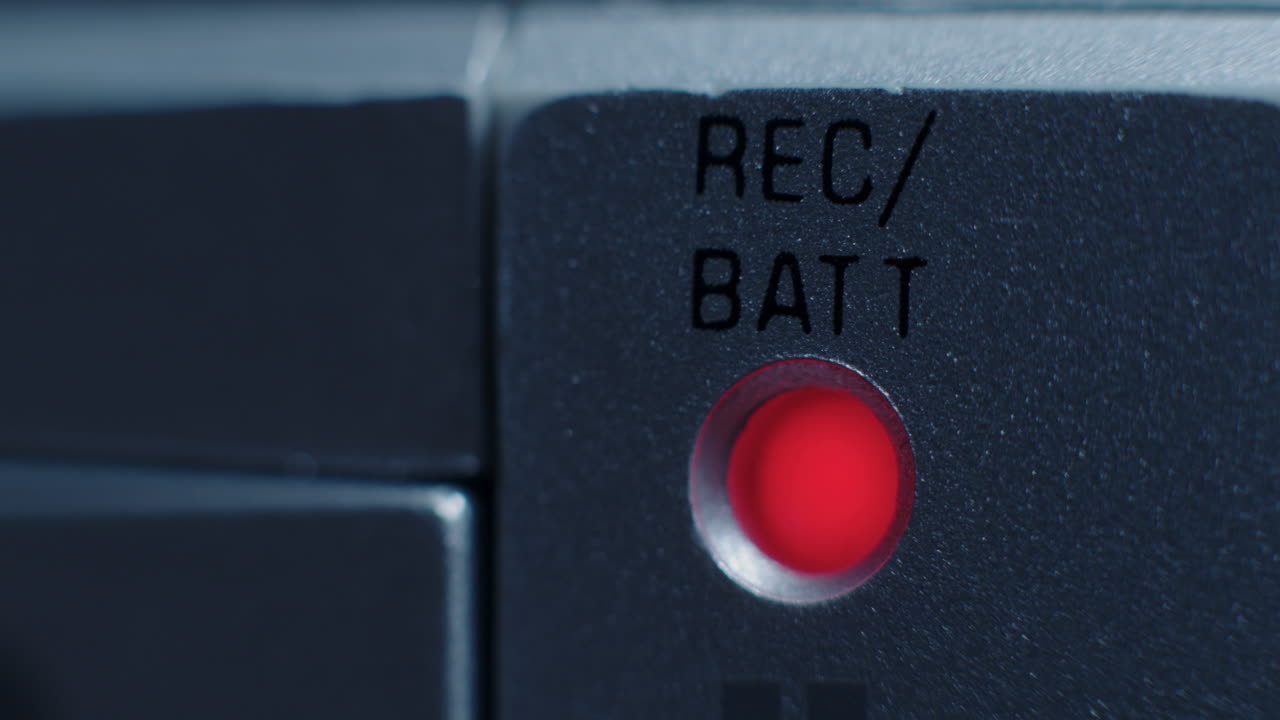 крупный план индикатора записи микрокассетного магнитофона в холодном синем свете