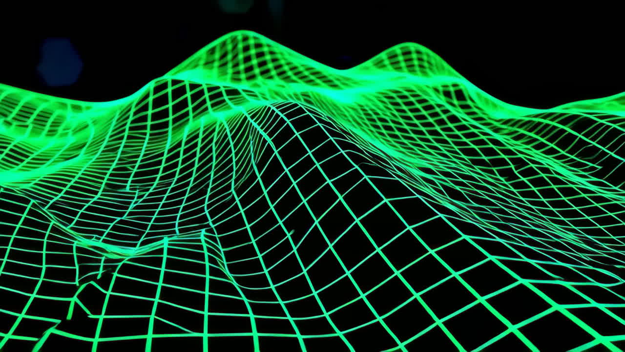 Abstract Green Neon Wireframe Digital Landscape