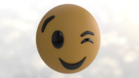 animation of winking face emoji icon against spots of light on grey background