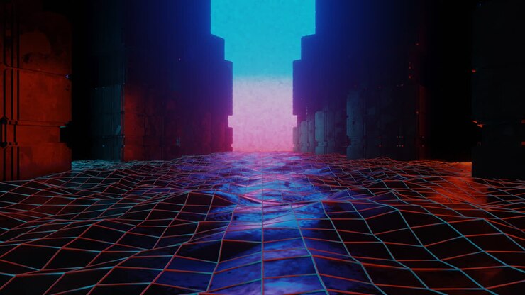 Retro abstract futuristic abstract tunnel in cyberspace