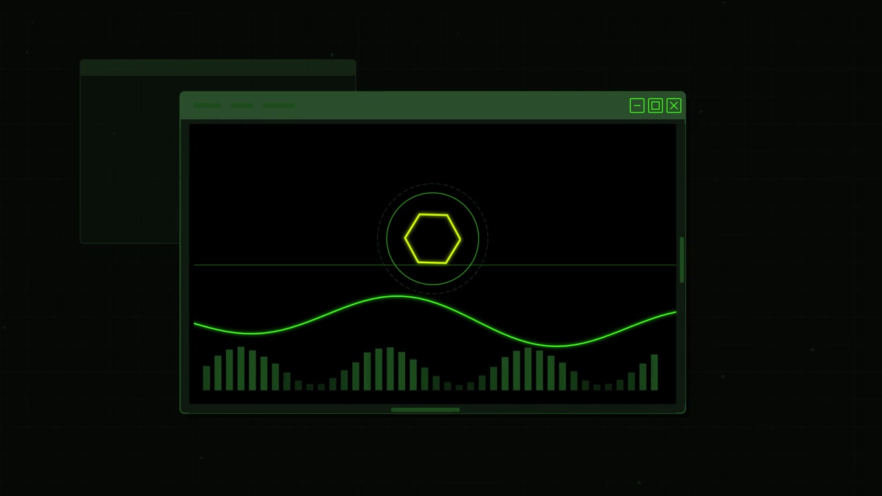 Digital Interface Displaying Animated Audio Waveform and Hexagon Graphic