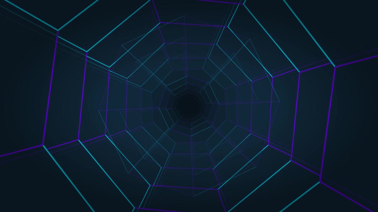 Abstract Neon Hexagonal Tunnel Moving Forward