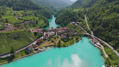 aerial shots slovenia most na soči bridge soča river